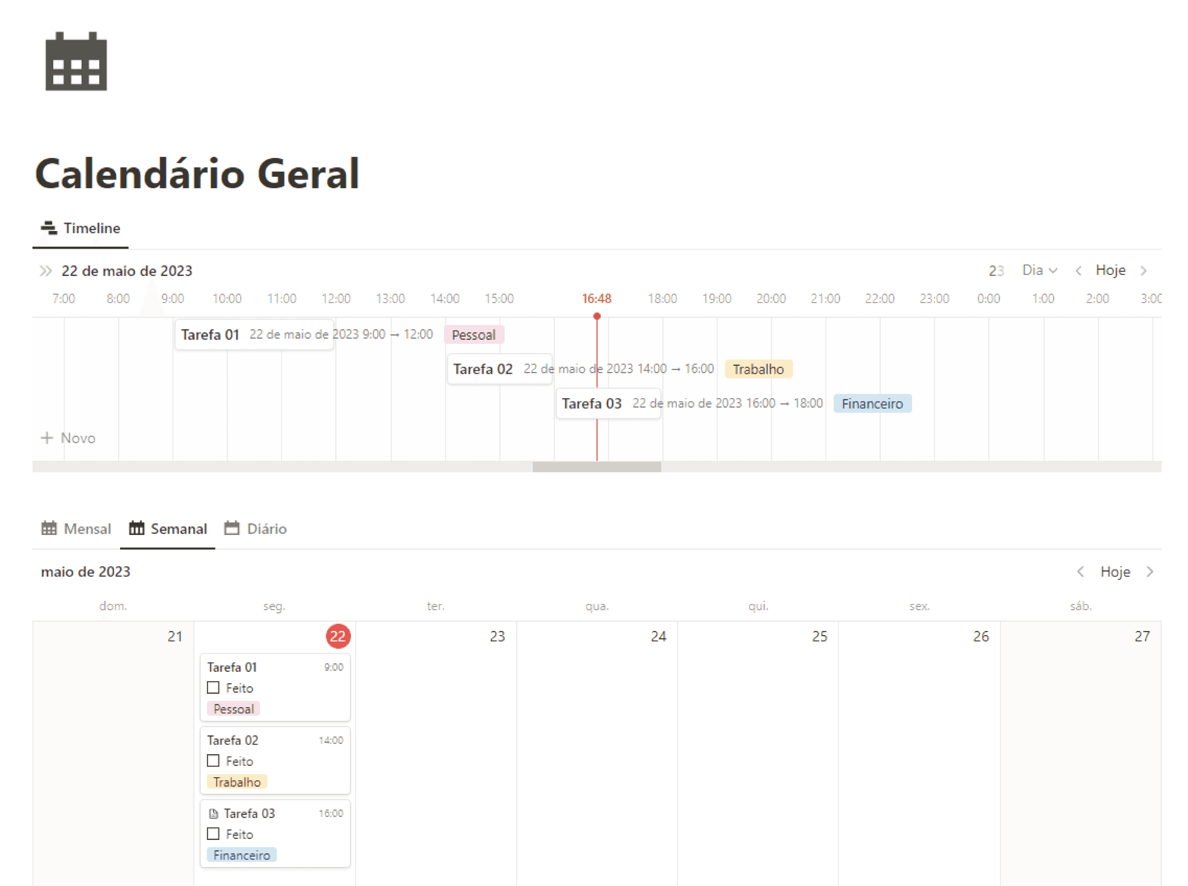 Template Notion de Calendário geral